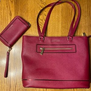 Michael Kors Large red tote w/ matching wallet